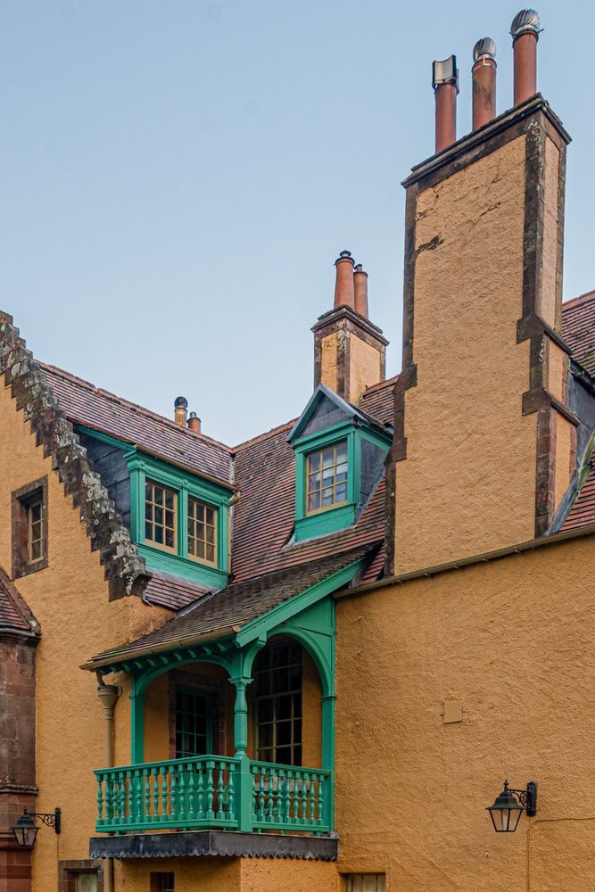 Crow-stepped gables and chimneys